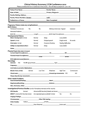 Clinical History Summary Form