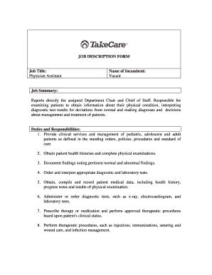 Physician Assistant Job Description Form