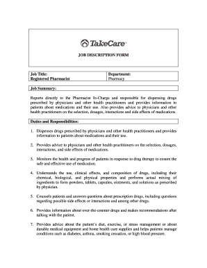 Job Description Form for Registered Pharmacist