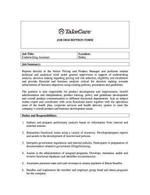 Underwriting Assistant Job Description Form