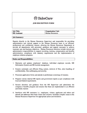 HR Assistant Job Description Form