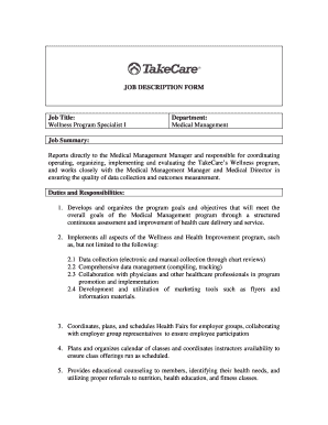 Wellness Program Specialist Job Description Form