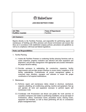 Facilities Associate Job Description Form