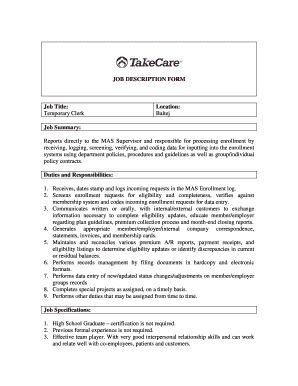 Temporary Clerk Job Description Form