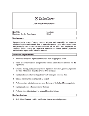 Customer Service Coordinator Job Description Form