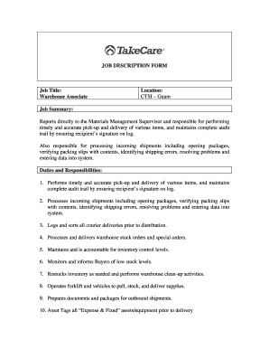 Warehouse Associate Job Description Form