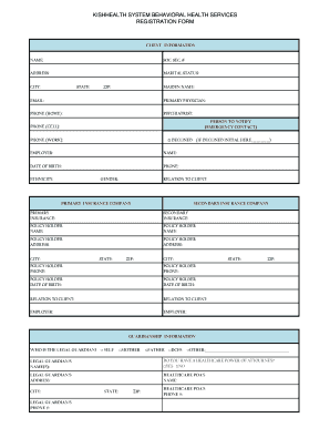 KishHealth System Behavioral Health Registration Form