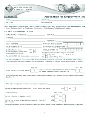 UK Teacher Employment Application Form