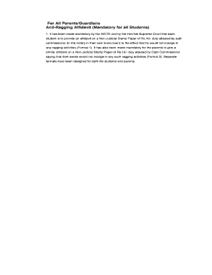 Anti-Ragging Affidavit for Students and Parents