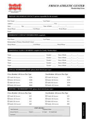 Frisco Athletic Center Membership Form