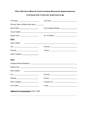 Divine Word University Alumni Update Form