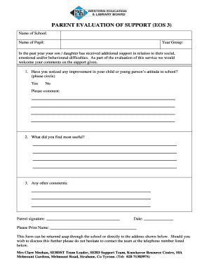 Parent Evaluation of Support Form