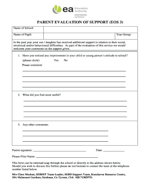Parent Evaluation of Support Form