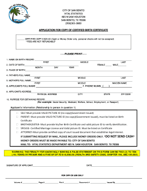 Texas Birth Certificate Copy Application