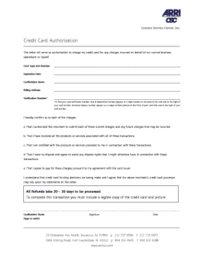 Credit Card Authorization Form