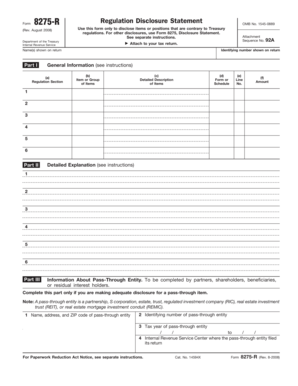 Form 8275-R Regulation Disclosure Statement