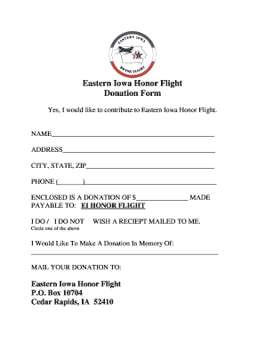 Eastern Iowa Honor Flight Donation Form