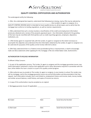 Quality Control Certification and Authorization