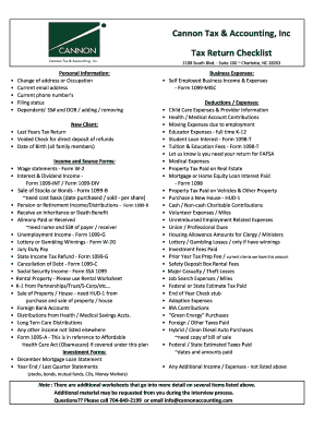 Tax Return Checklist