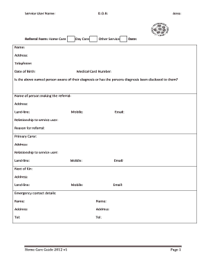 Alzheimer Society of Ireland Home Care Referral Form
