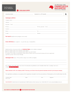 Frankfurt Book Fair Catalogue Entry Form