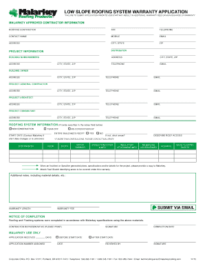 Low Slope Roofing System Warranty Application