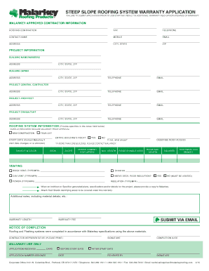 Steep Slope Roofing System Warranty Application