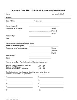 Advance Care Plan Contact Information Form