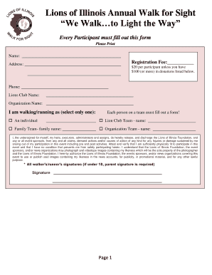 Lions of Illinois Annual Walk for Sight Registration Form