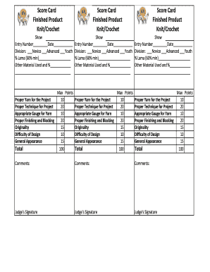 Knit Crochet Show Entry Score Card