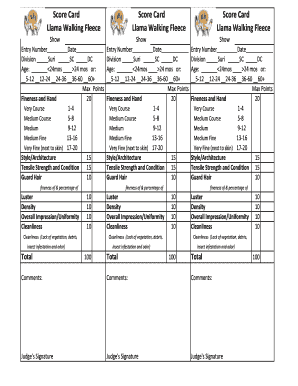 Llama Walking Fleece Score Card
