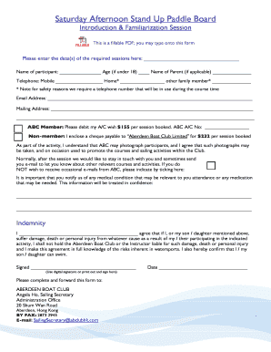 2015 Stand Up Paddle Board Introduction Sessions Application Form