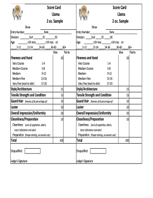 Score Card Score Card Llama Llama 2 oz Sample 2 oz Sample