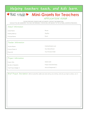 Mini-Grants for Teachers Application Form