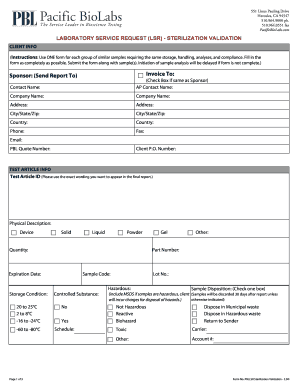 Laboratory Service Request Sterilization Validation