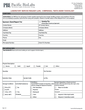Laboratory Service Request for Compendial Toxicology Tests