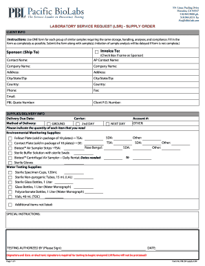 Laboratory Service Request Supply Order
