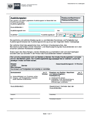 Ausbildungsplan Restaurantfachmann/-frau
