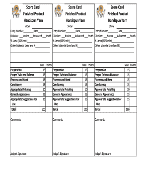 Handspun Yarn Score Card