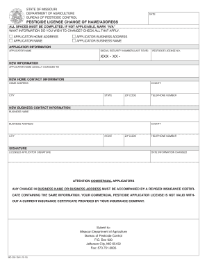 Missouri Pesticide License Change of Name/Address