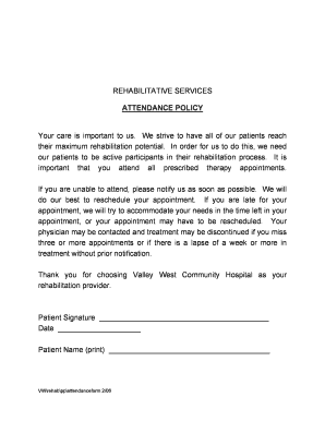Rehabilitative Services Attendance Policy