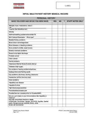 Initial Male Patient History Medical Record