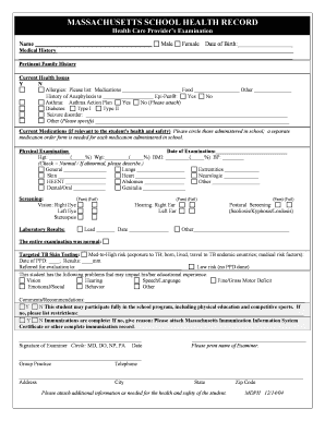 Massachusetts School Health Record