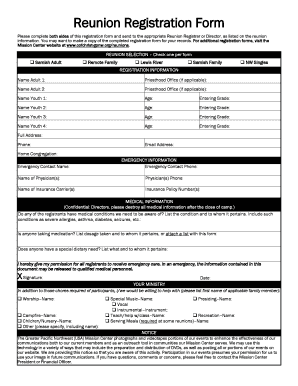 Reunion Registration Form