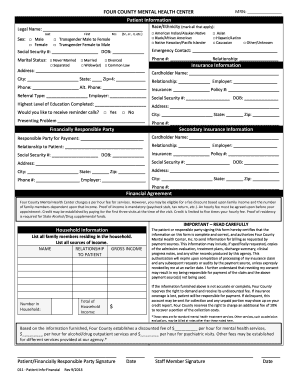 Four County Mental Health Patient Information Form
