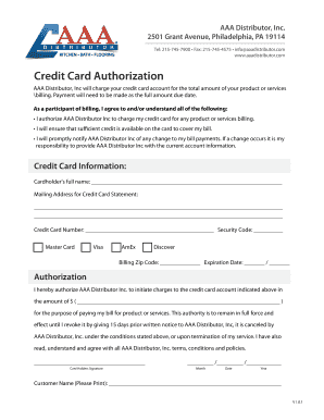 Credit Card Authorization Form