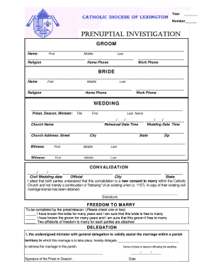 Catholic Church Prenuptial Investigation Form