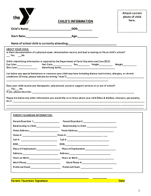 YMCA Child Care Authorization and Consent Form