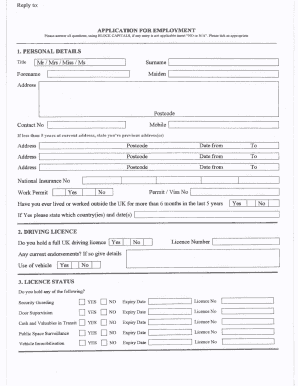 UK Employment Application Form