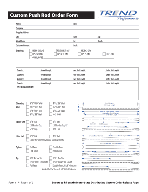 Motor State Custom Push Rod Order Form